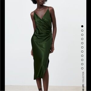 Zara green satin midi dress